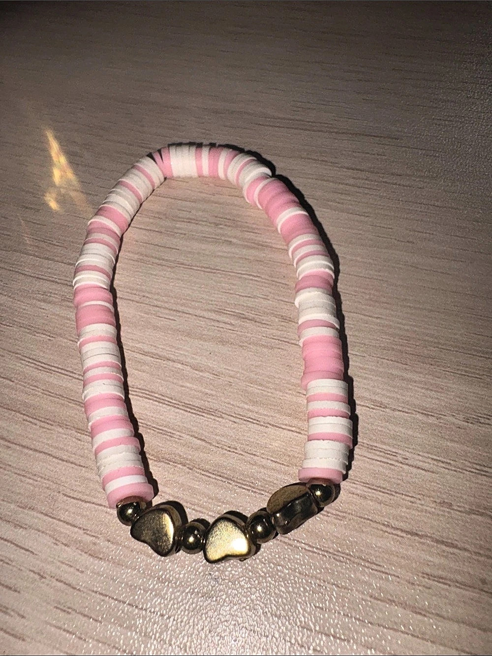 Pink & White Heart Stretchy Charm Bracelet